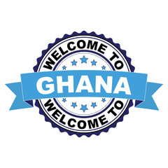 Obraz premium Welcome to Ghana blue black rubber stamp illustration vector on white background