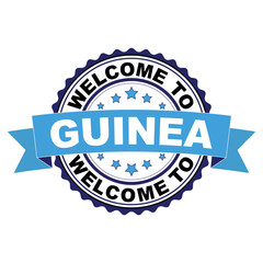 Welcome to Guinea blue black rubber stamp illustration vector on white background