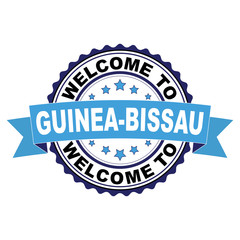 Obraz premium Welcome to Guinea-Bissau blue black rubber stamp illustration vector on white background