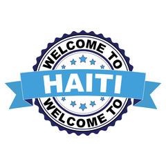 Welcome to Haiti blue black rubber stamp illustration vector on white background
