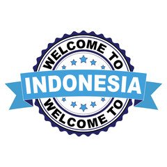 Welcome to Indonesia blue black rubber stamp illustration vector on white background