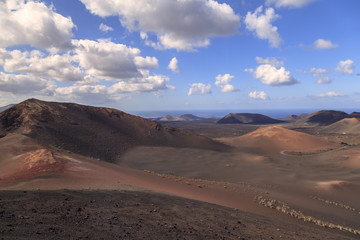 Fototapeta na wymiar Volcanic landscapes on Timanfaya. Lanzarote. Canary Islands. Spain,