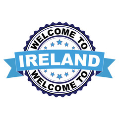 Fototapeta premium Welcome to Ireland blue black rubber stamp illustration vector on white background
