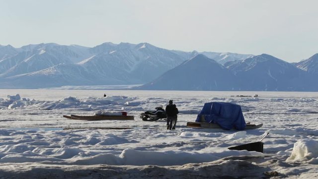 People walking on the Spring Ice. Pond Inlet, Nunavut