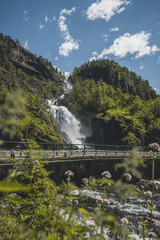 Waterfall Låtefoss by the road