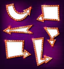 Neon glowing arrow pointer set