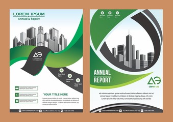 modern cover, brochure, layout for annual report with city background