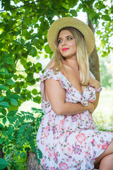 Plus size European or American sweet woman at nature, enjoy the life, walks. Life of people xl size, happy nice natural beauty woman. Concept of overweight 