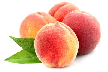 Peach with leaf isolated.