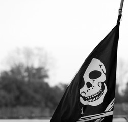 The pirates flag, the jolly roger, waving on natural background