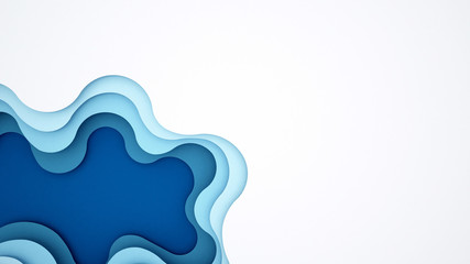 Blue wave for artwork background - Wavy blue papercut style - Artwork blue wave and empty space for add message - 3D Illustration