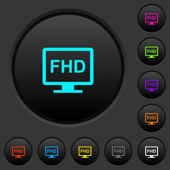 Full HD display dark push buttons with color icons