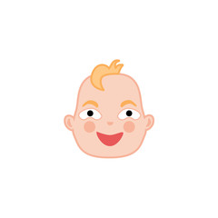 Cartoon baby face with happy smiling and laughing expression. Flat infant boy kid cute facial emotion, newborn happy child icon. Vector illustration for childish design on isolated background
