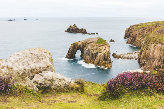 United Kingdom, Cornwall, Enys Dodman Arch at Land's end