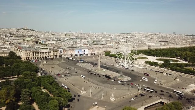 Aerial view. PARIS, FRANCE. The large Ferris wheel on the Place de la Concorde square