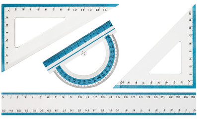 Set of drawing tools, ruler, protractor triangle, isolated on white background