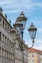 Fototapeta na wymiar Vintage lantern in the street. Details. Nuremberg, Bavaria, Germany