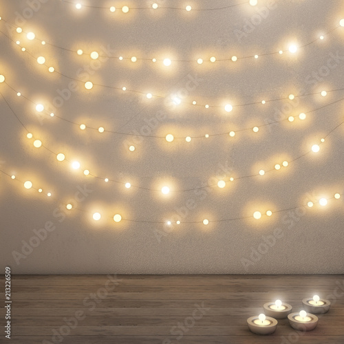 Fairy Lights On The Wall Ilration Stock Photo And Royalty Fairy Lights On The Wall Ilration