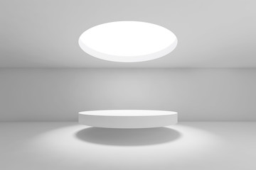Showroom with ceiling light and flying table