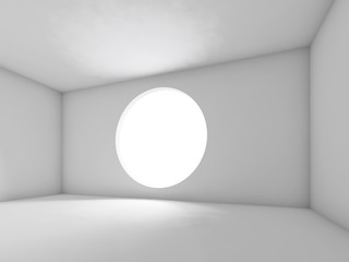 Empty white interior, room 3d, round window