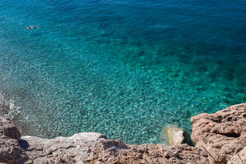 Nice view of the sea. Calm clean sea. View from above. The Adriatic. Montenegro