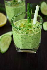 Green gazpacho in a glass. Cold soup of Spanish cuisine