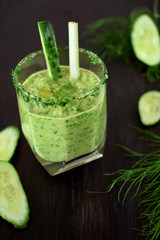 Green gazpacho in a glass. Cold soup of Spanish cuisine