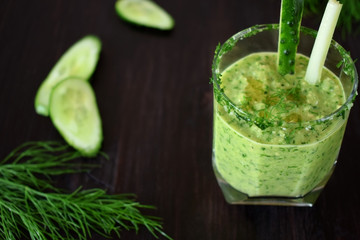 Green gazpacho in a glass. Cold soup of Spanish cuisine