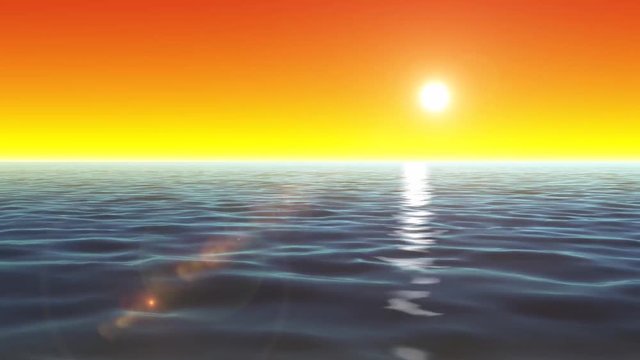 4k Summer Ocean Background Loop/
Animation of loopable summer sunrise ocean landscape with water waves texture and shining sun
