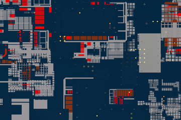 Flat background with simple geometric shapes. Technology theme..