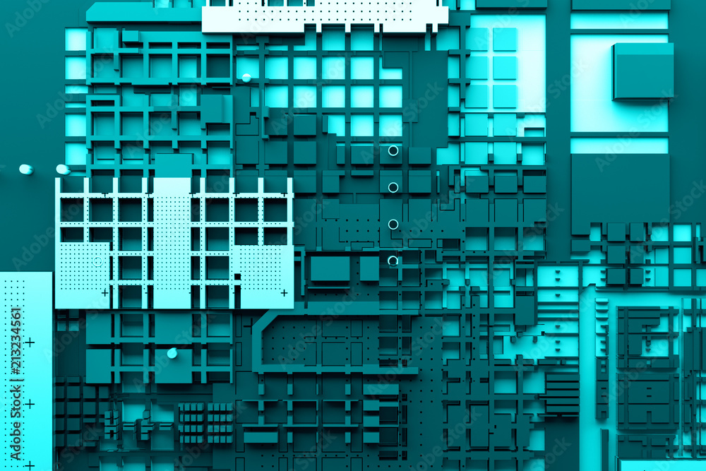Poster 3d render abstract background. technology surface with a lot of details. simple geometry shapes extr