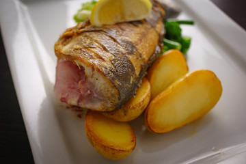 Grilled Trout with Sauté Potatoes and Green Vegetables
