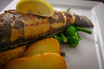 Grilled Trout with Sauté Potatoes and Green Vegetables