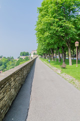 Footpath along Viale delle Mura street in Bergamo, Italy.