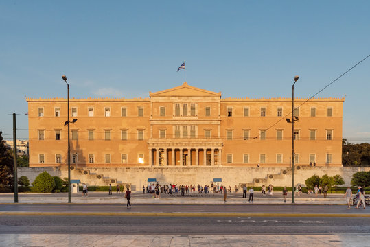 Athens, Greece - May 2, 2018. Building of Greek parliament in  Athens