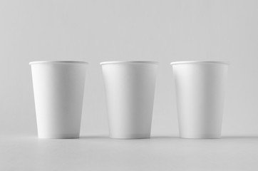 12 oz. white coffee paper cup mock-up without lid.