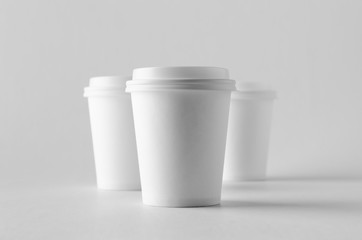8 oz. white coffee paper cup mock-up with lid.