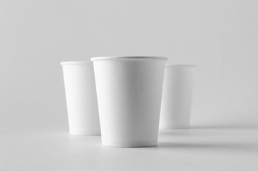8 oz. white coffee paper cup mock-up without lid.