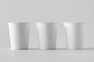 8 oz. white coffee paper cup mock-up without lid.