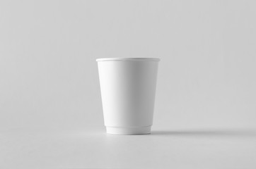 8 oz. white double wall coffee paper cup mock-up without lid.