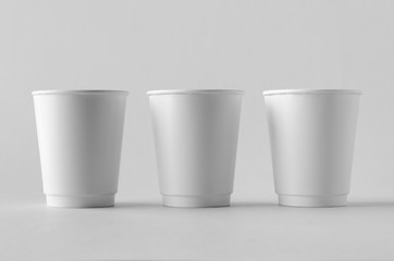 8 oz. white double wall coffee paper cup mock-up without lid.