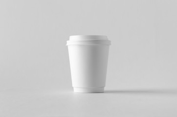 8 oz. white double wall coffee paper cup mock-up with lid.