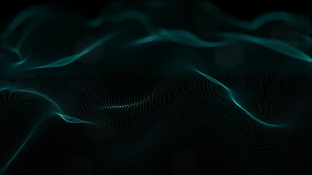 Looped virtual space. Background with particles form lines, surfaces, grid. V17