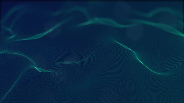 Looped virtual space. Background with particles form lines, surfaces, grid. V18