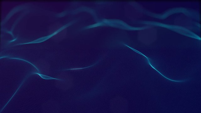 Looped virtual space. Background with particles form lines, surfaces, grid. V20
