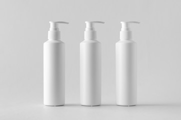 White cosmetic shampoo dispenser bottle mock-up.