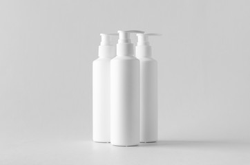 White cosmetic shampoo dispenser bottle mock-up.
