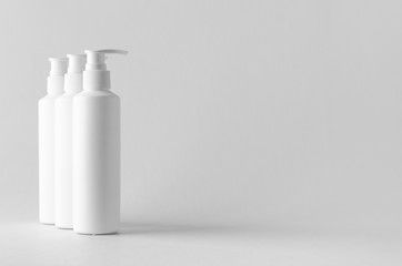 White cosmetic shampoo dispenser bottle mock-up.