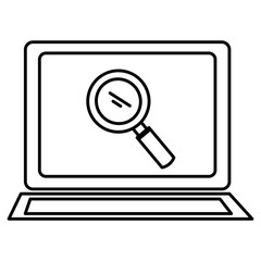 laptop computer with magnifying glass