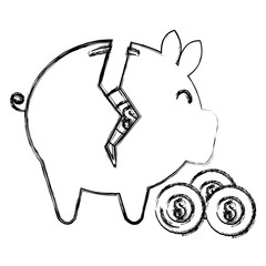 piggy savings broken with coins